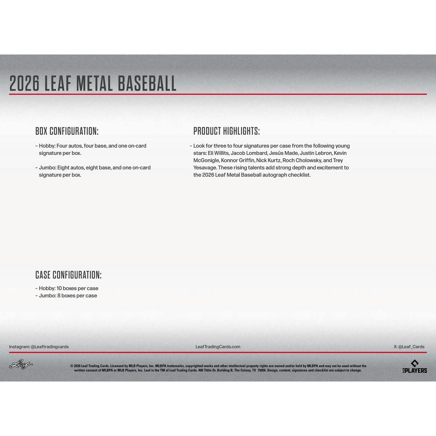 2026 Leaf Metal Baseball Hobby Jumbo Box