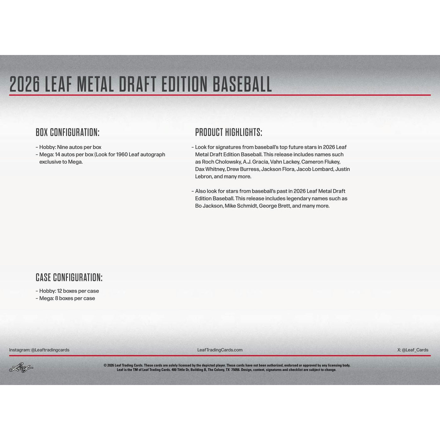 2026 Leaf Metal Draft Baseball Hobby Box