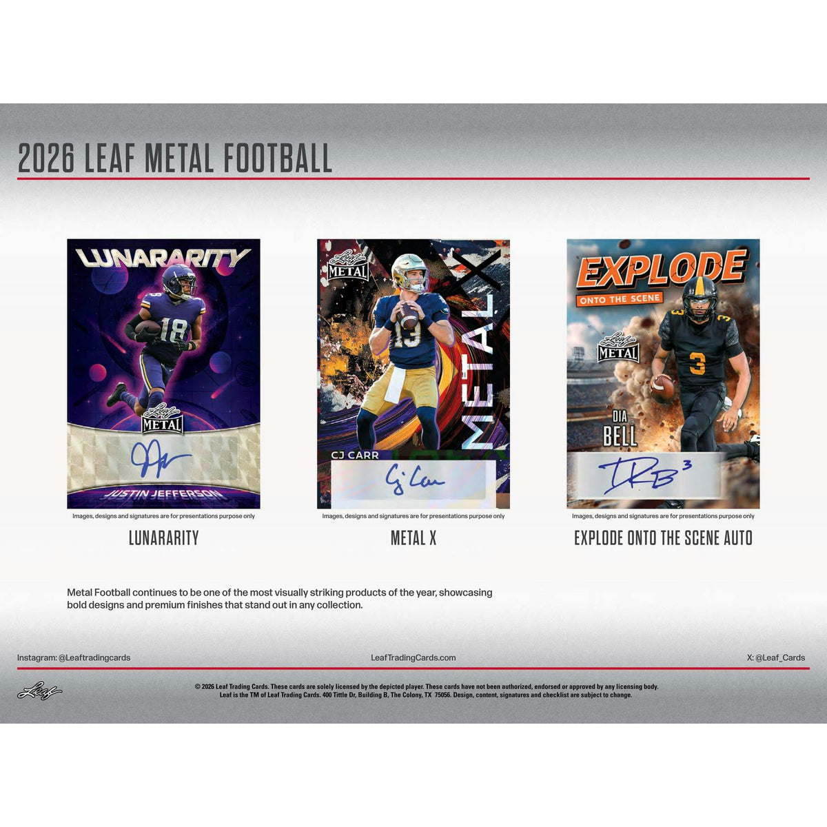 2026 Leaf Metal Football Hobby Jumbo 8-Box Case