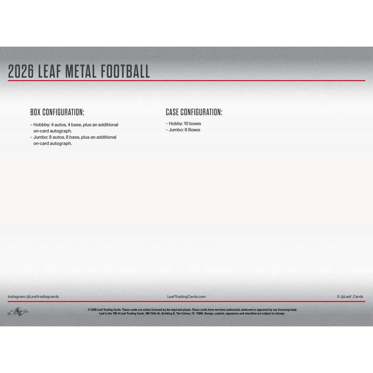 2026 Leaf Metal Football Hobby Box
