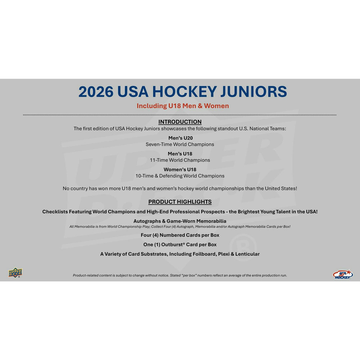 2026 Upper Deck Team USA Juniors Hockey Hobby Box (Presell)