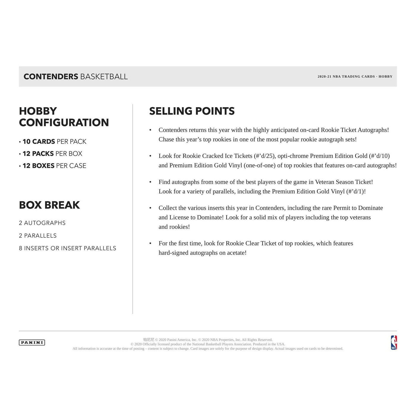 2020/21 Panini Contenders Basketball Hobby Box (Reed Buy)