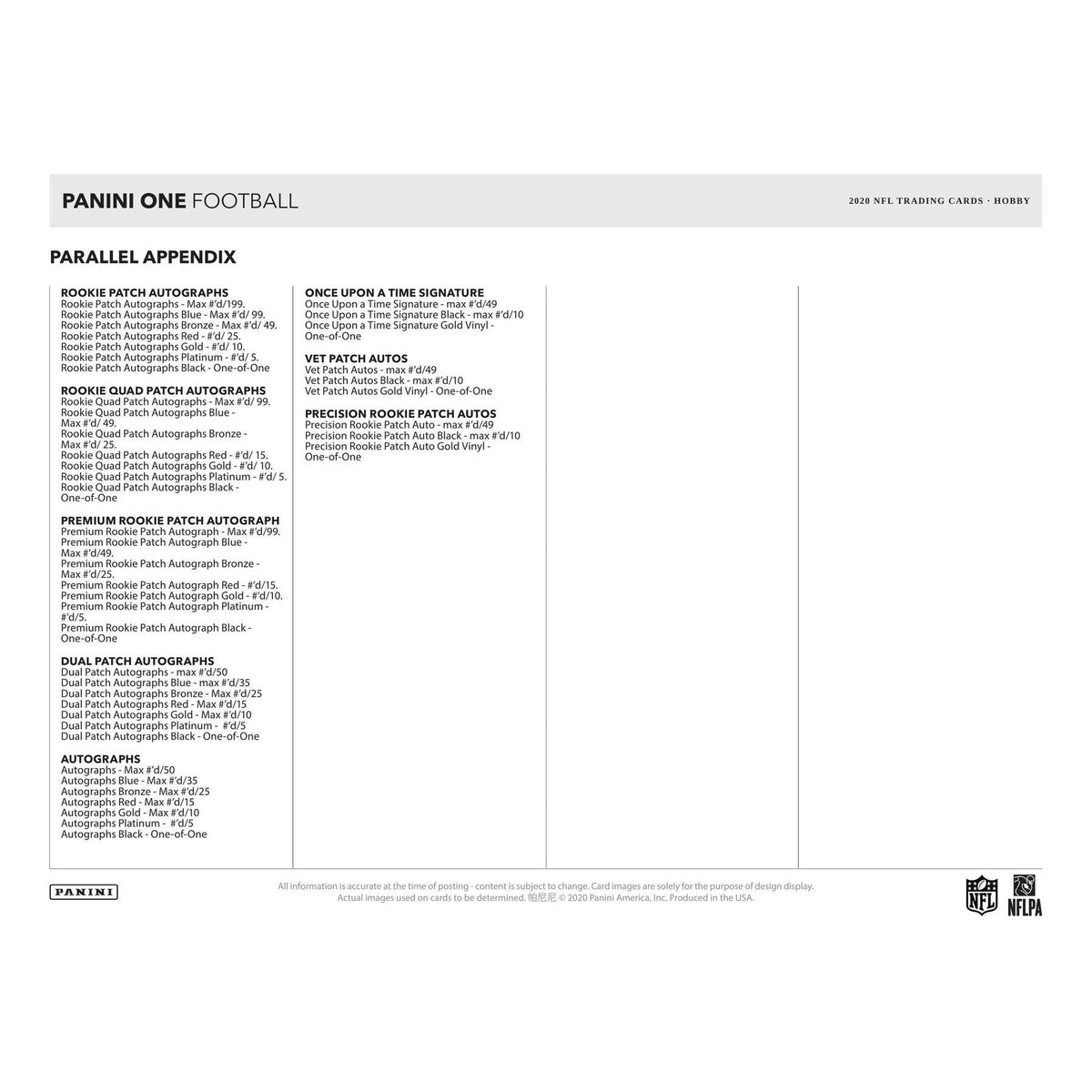 2020 Panini One Football Hobby Box