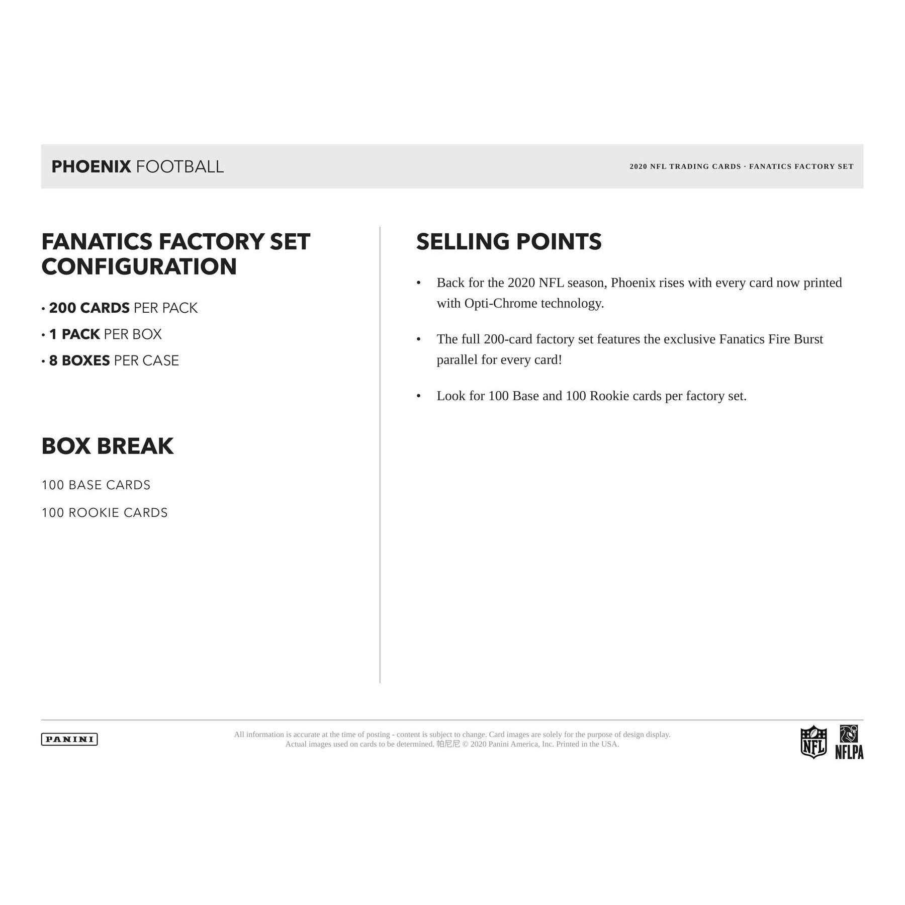 2020 Panini Phoenix Football Factory Set (Box)