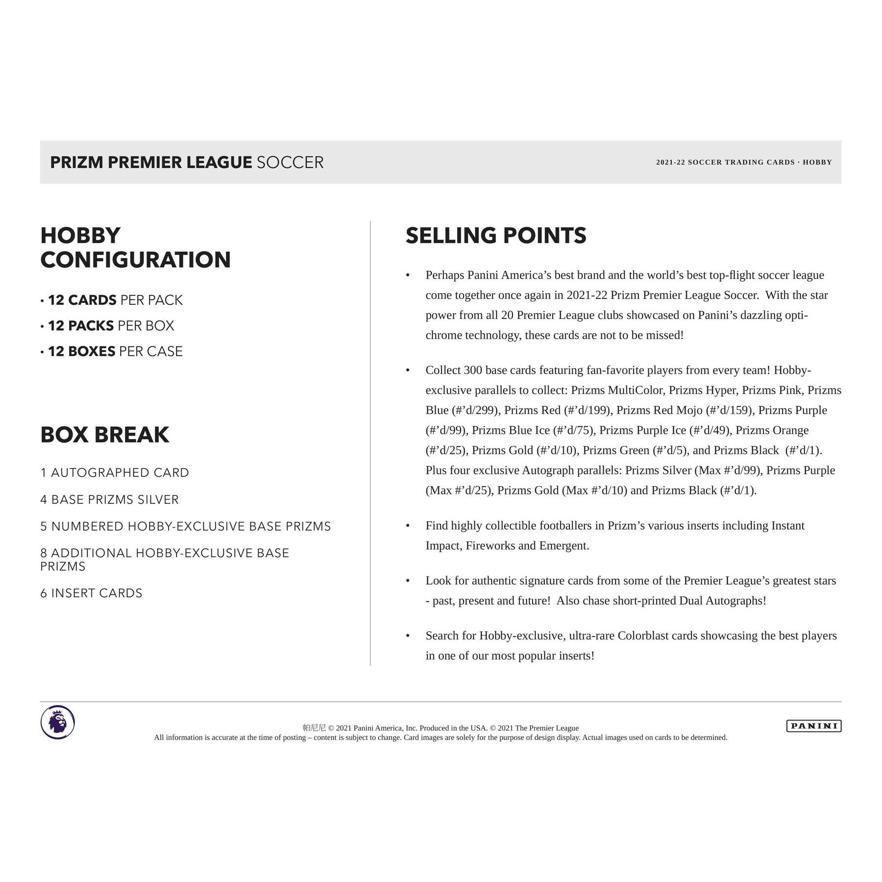 2021/22 Panini Prizm Premier League EPL Soccer Hobby Box