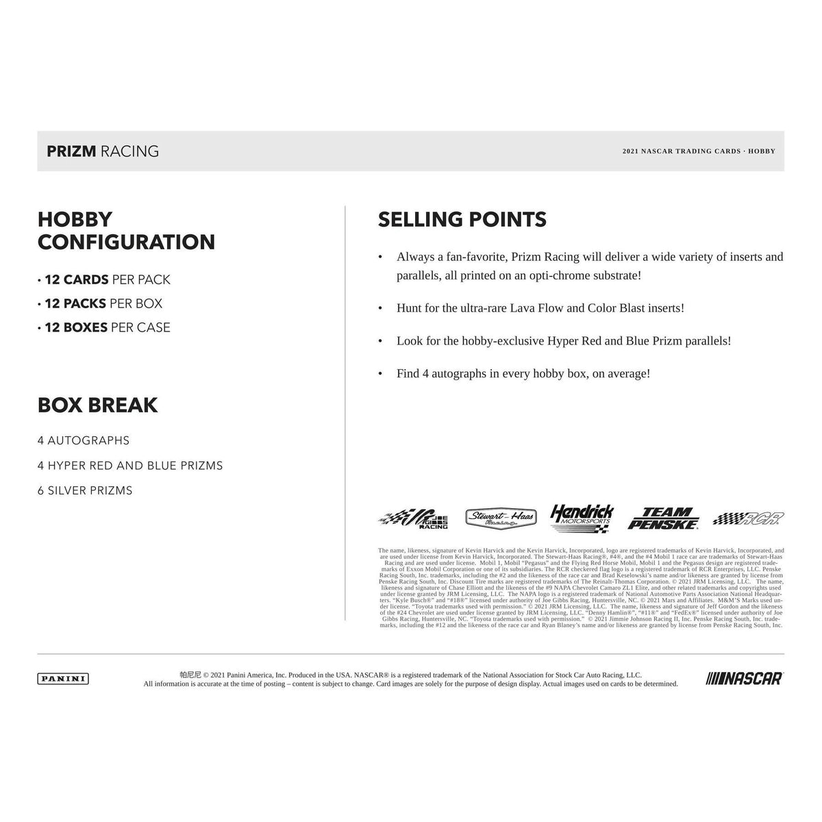 2021 Panini Prizm Racing Hobby Box