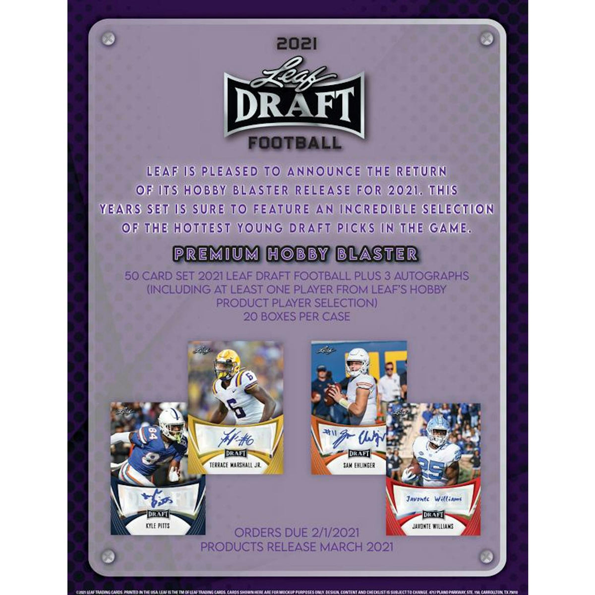 2021 Leaf Draft Football Blaster Hobby Box