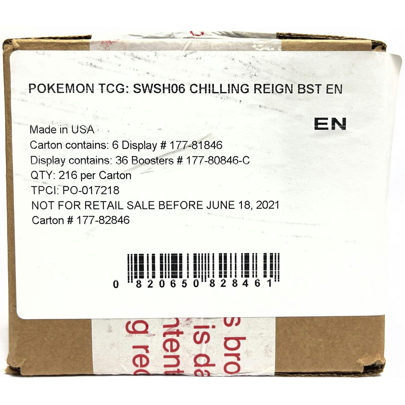 Pokemon Sword & Shield: Chilling Reign Booster 6-Box Case
