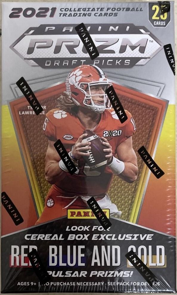 2021 Panini Prizm Draft Football Cereal Box (Red, Blue, and Gold Pulsar Prizms!)