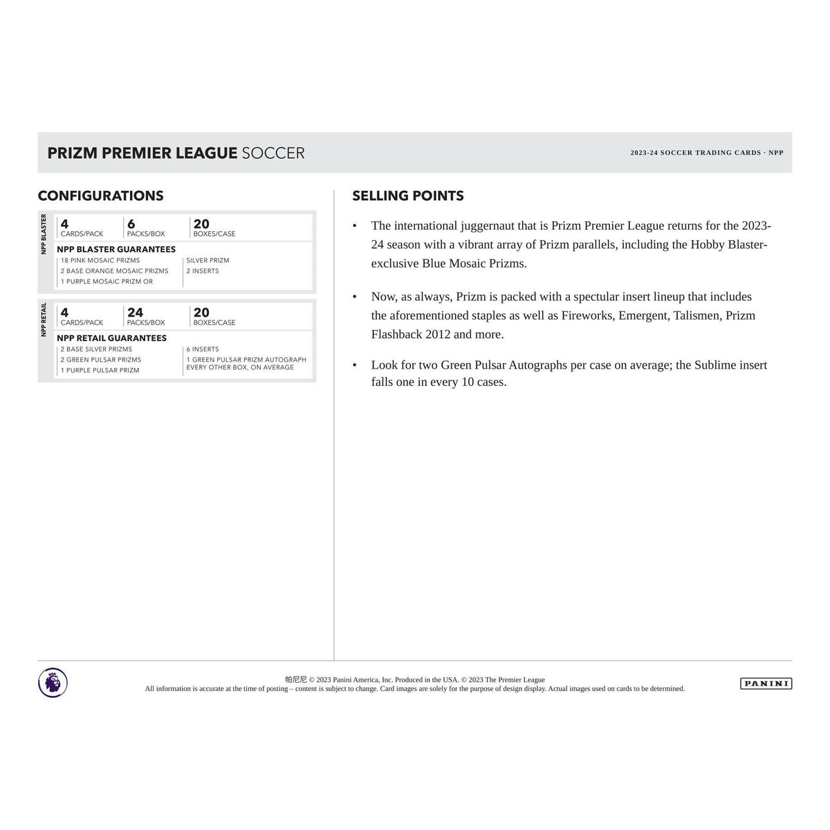 2023/24 Panini Prizm Premier League EPL Soccer 24-Pack Retail Box