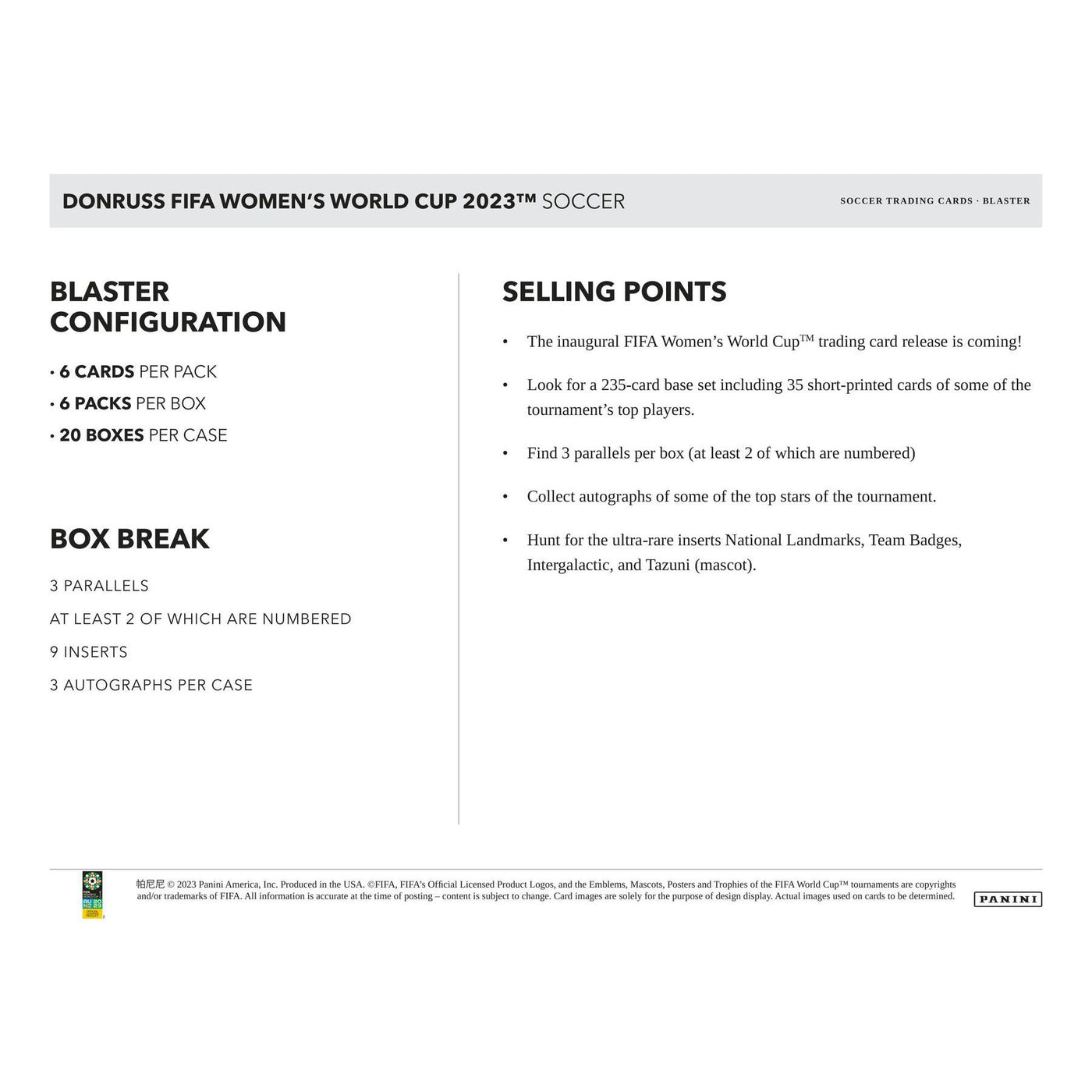 2023 Panini Donruss Soccer FIFA Women's World Cup Blaster Box
