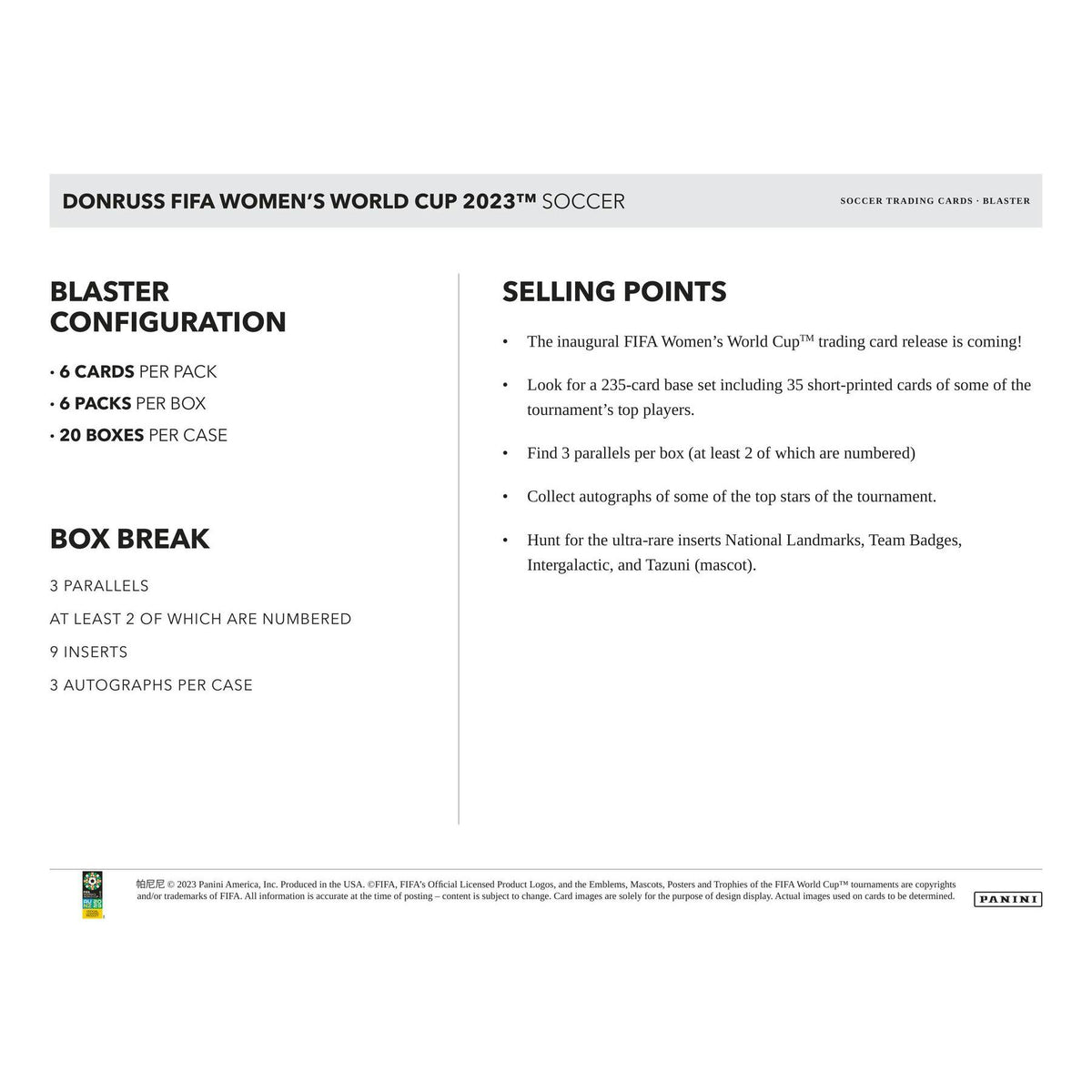 2023 Panini Donruss Soccer FIFA Women's World Cup Blaster Box