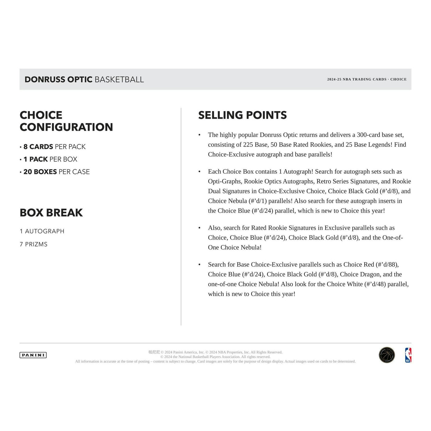 2024/25 Panini Donruss Optic Basketball Choice 20-Box Case