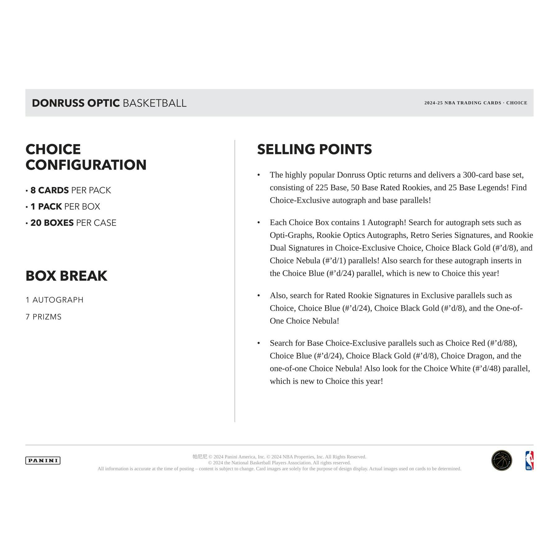 2024/25 Panini Donruss Optic Basketball Choice 20-Box Case