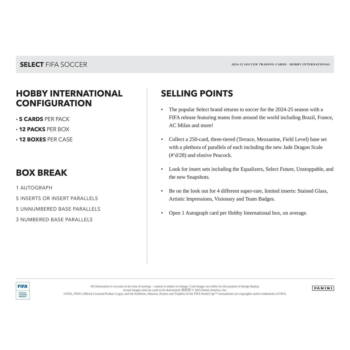 2024/25 Panini Select FIFA Soccer International Hobby Box
