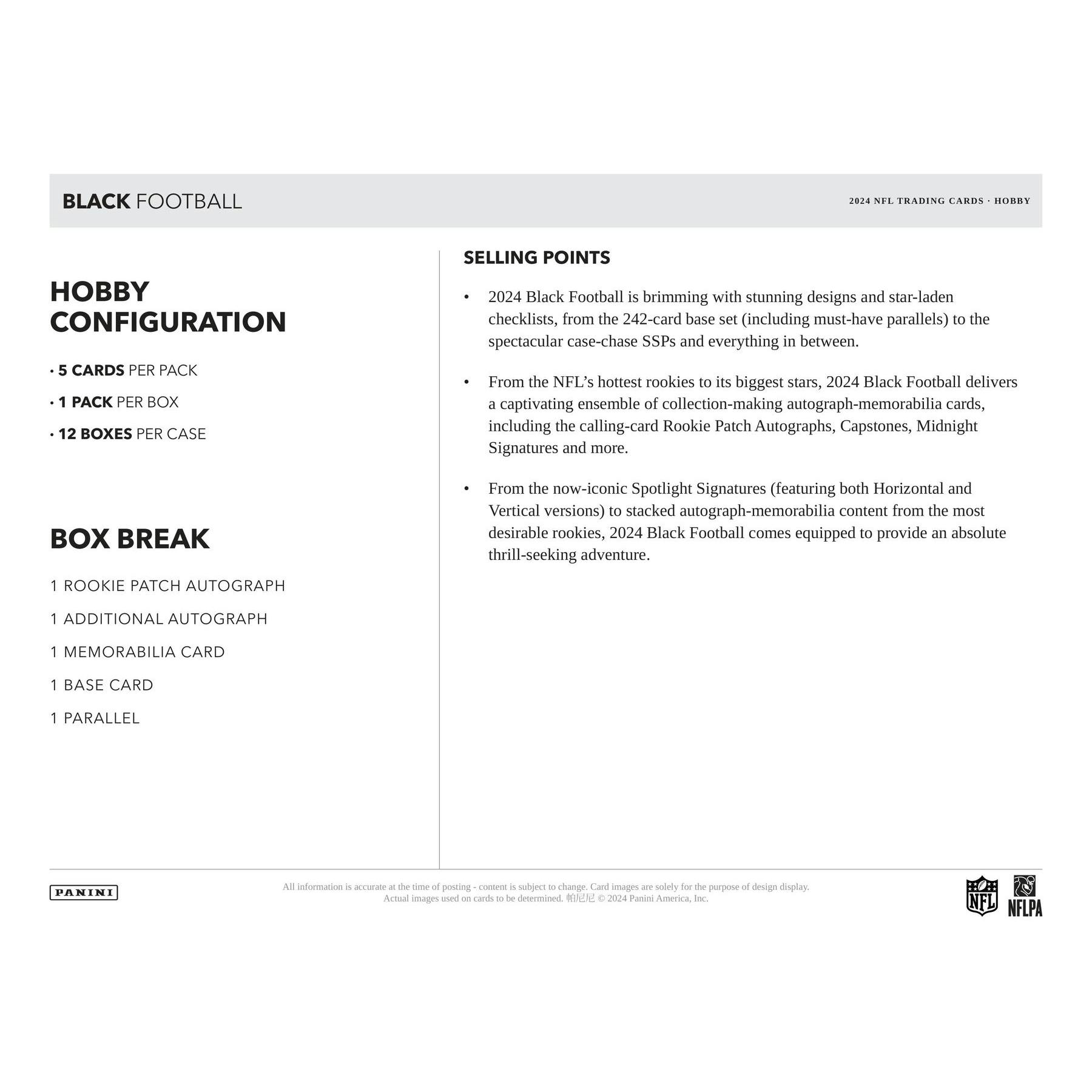 2024 Panini Black Football Hobby 12-Box Case