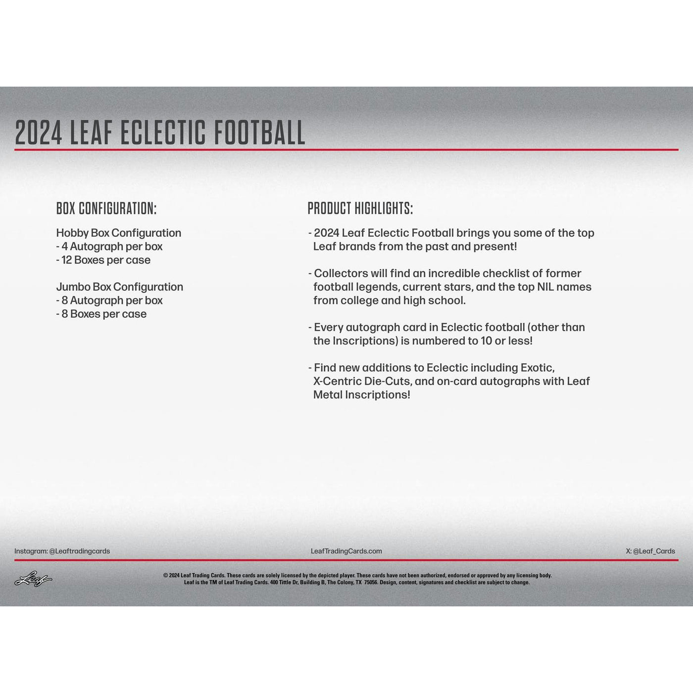 2024 Leaf Eclectic Football Hobby Box