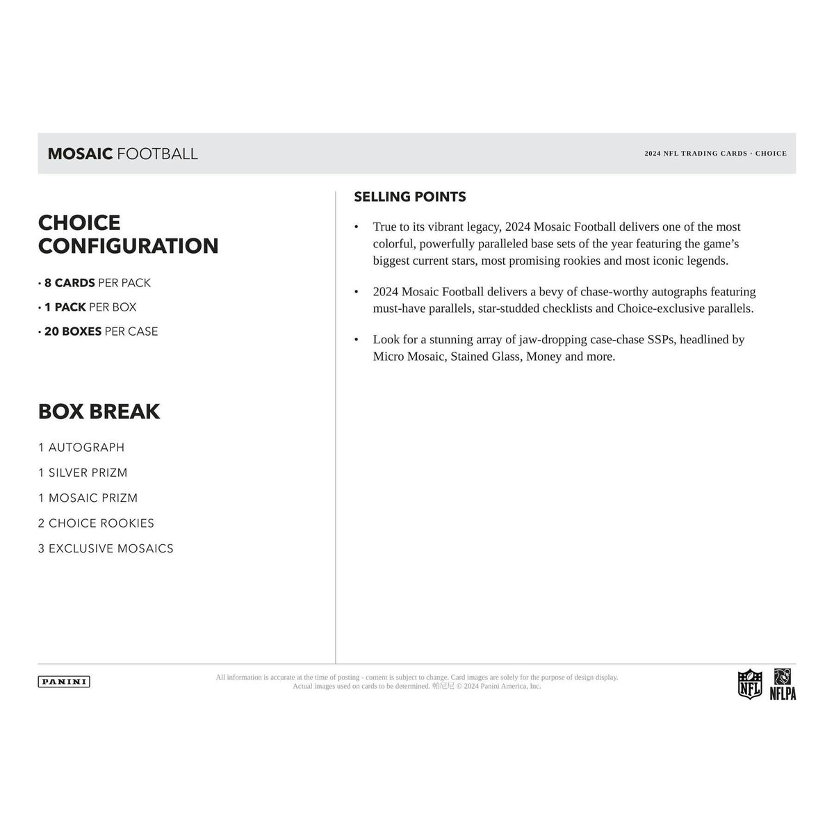 2024 Panini Mosaic Football Choice 20-Box Case