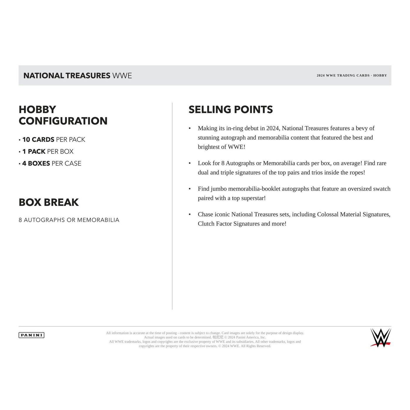 2024 Panini National Treasures WWE Wrestling Hobby 4-Box Case