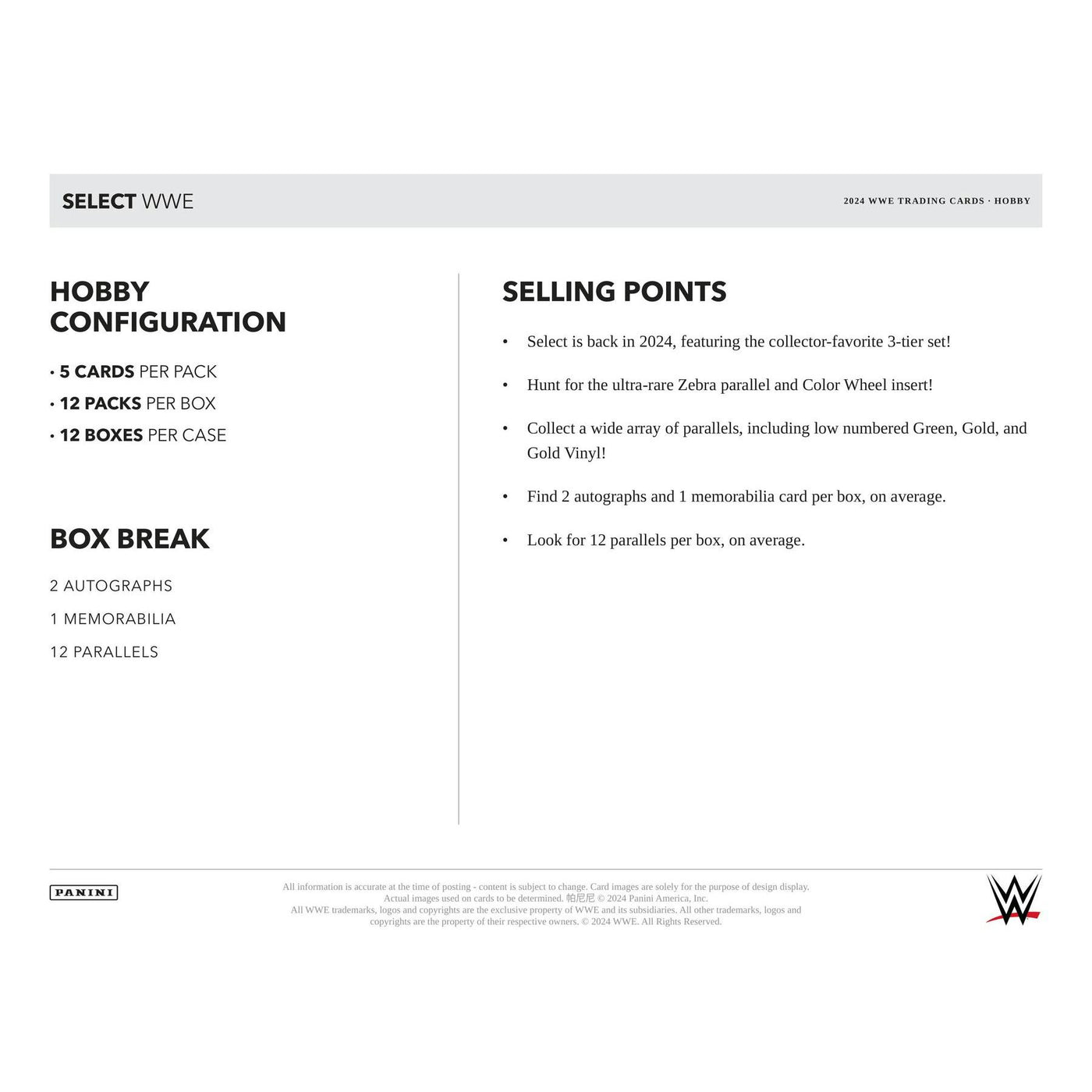 2024 Panini Select WWE Wrestling Hobby 12-Box Case