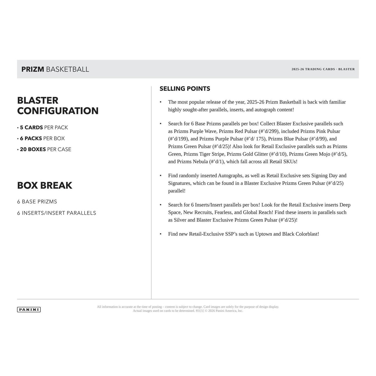 2025/26 Panini Prizm Basketball Blaster 20-Box Case