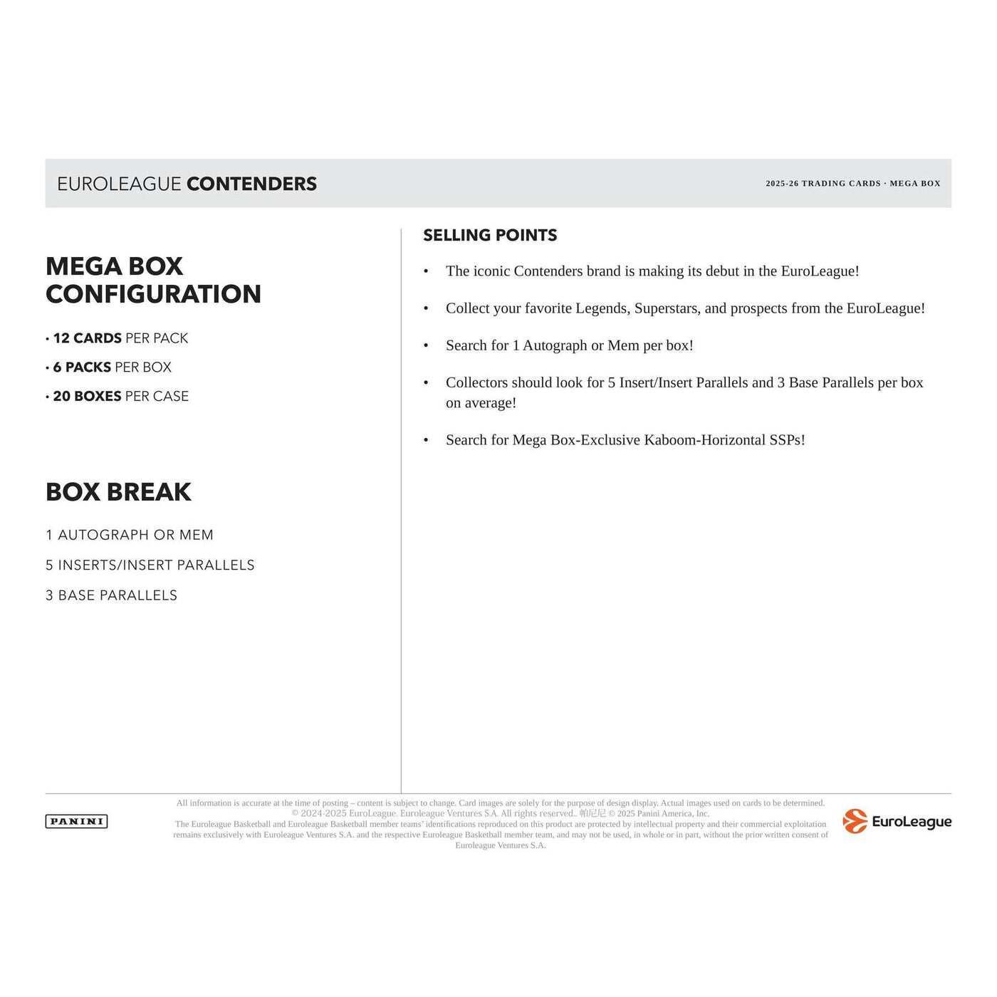 2025/26 Panini Contenders EuroLeague Basketball Mega Hobby Box