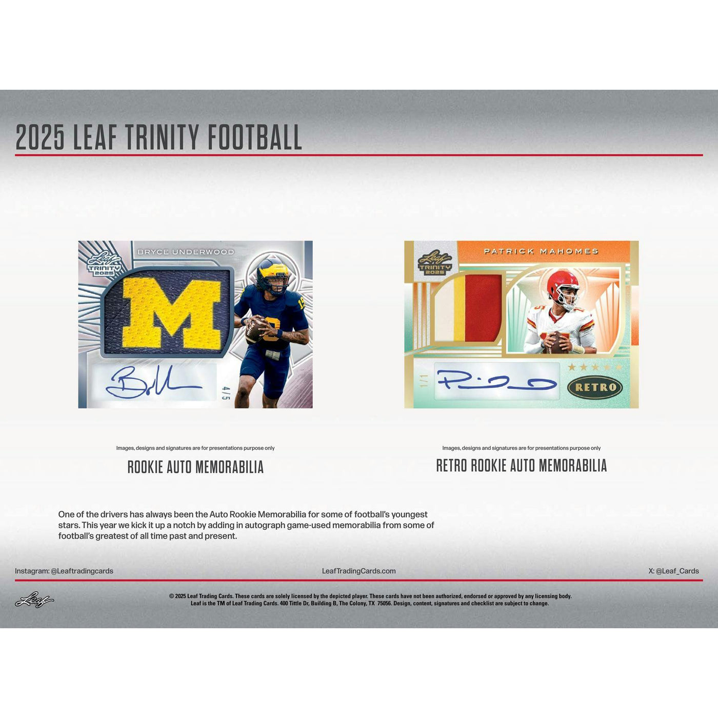 2025 Leaf Trinity Football Hobby Jumbo 8-Box Case