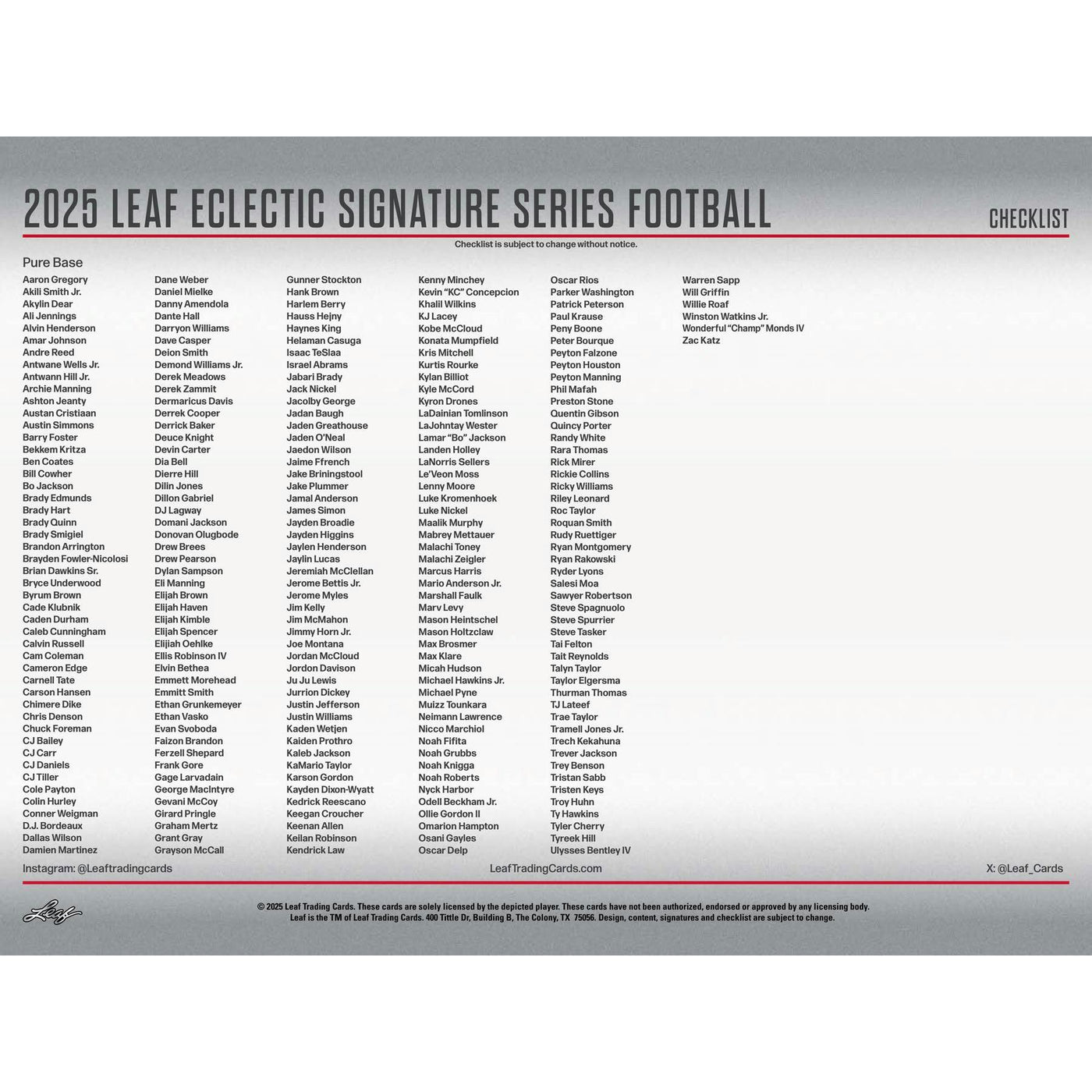 2025 Leaf Eclectic Signature Series Football Hobby 10-Box Case