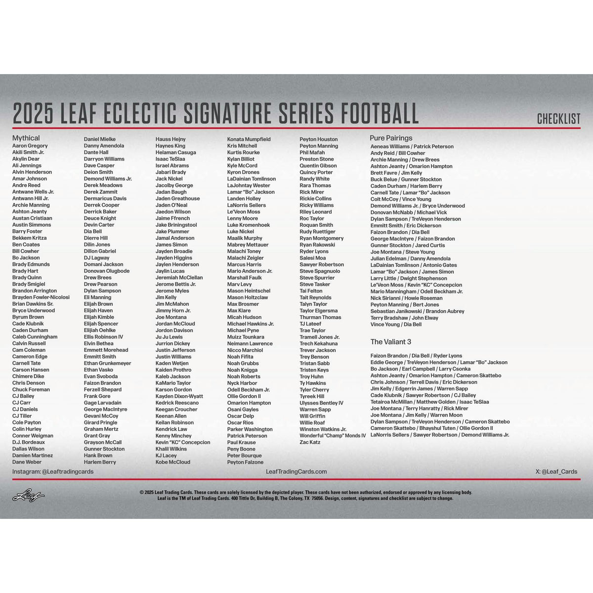 2025 Leaf Eclectic Signature Series Football Mythical Hobby 8-Box Case