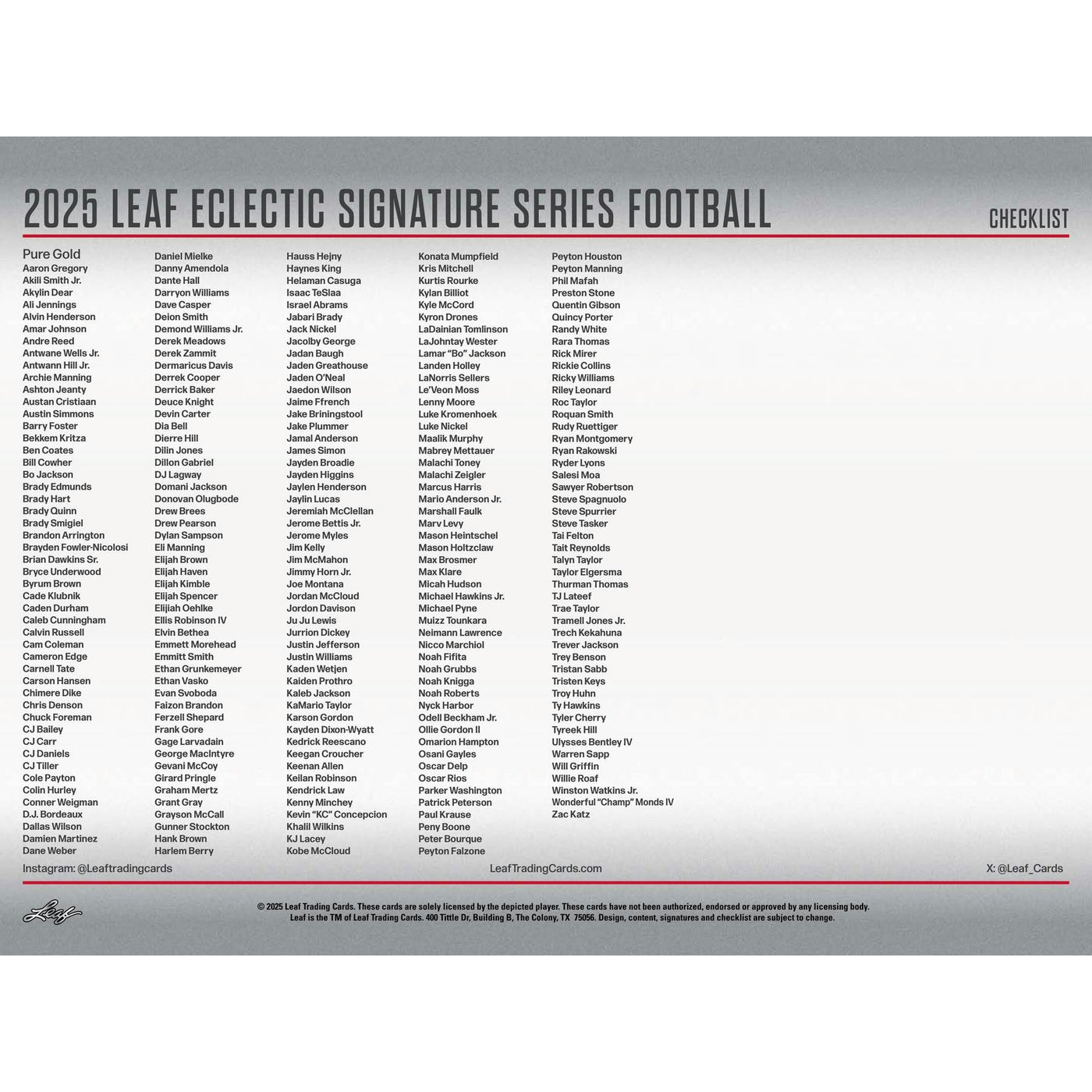 2025 Leaf Eclectic Signature Series Football Hobby 10-Box Case
