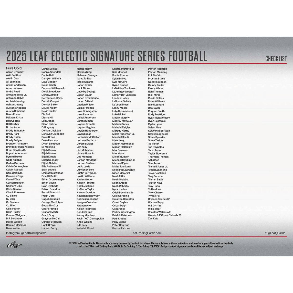 2025 Leaf Eclectic Signature Series Football Mythical Hobby 8-Box Case