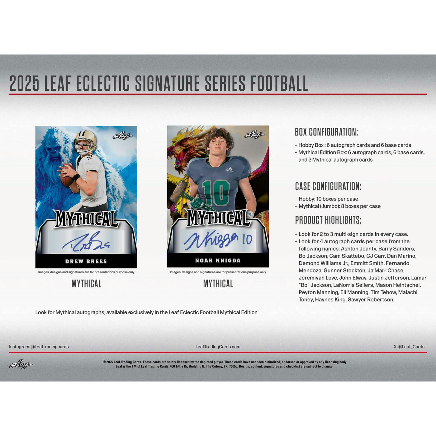 2025 Leaf Eclectic Signature Series Football Mythical Hobby Box