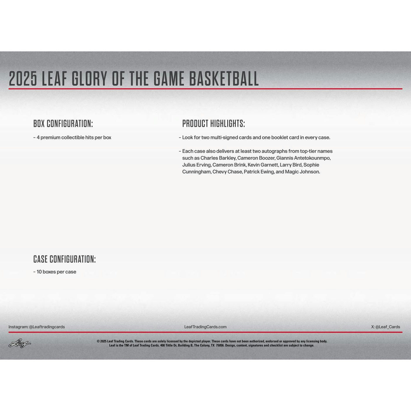 2025 Leaf Glory of the Game Basketball Hobby Box