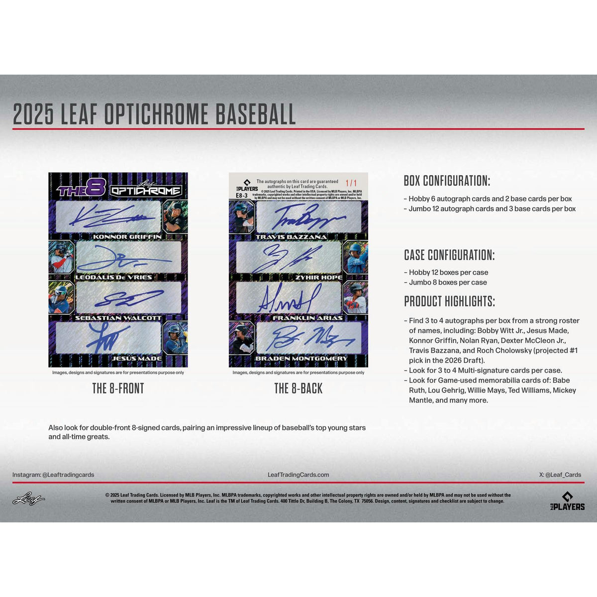 2025 Leaf Optichrome Baseball Hobby Jumbo 8-Box Case