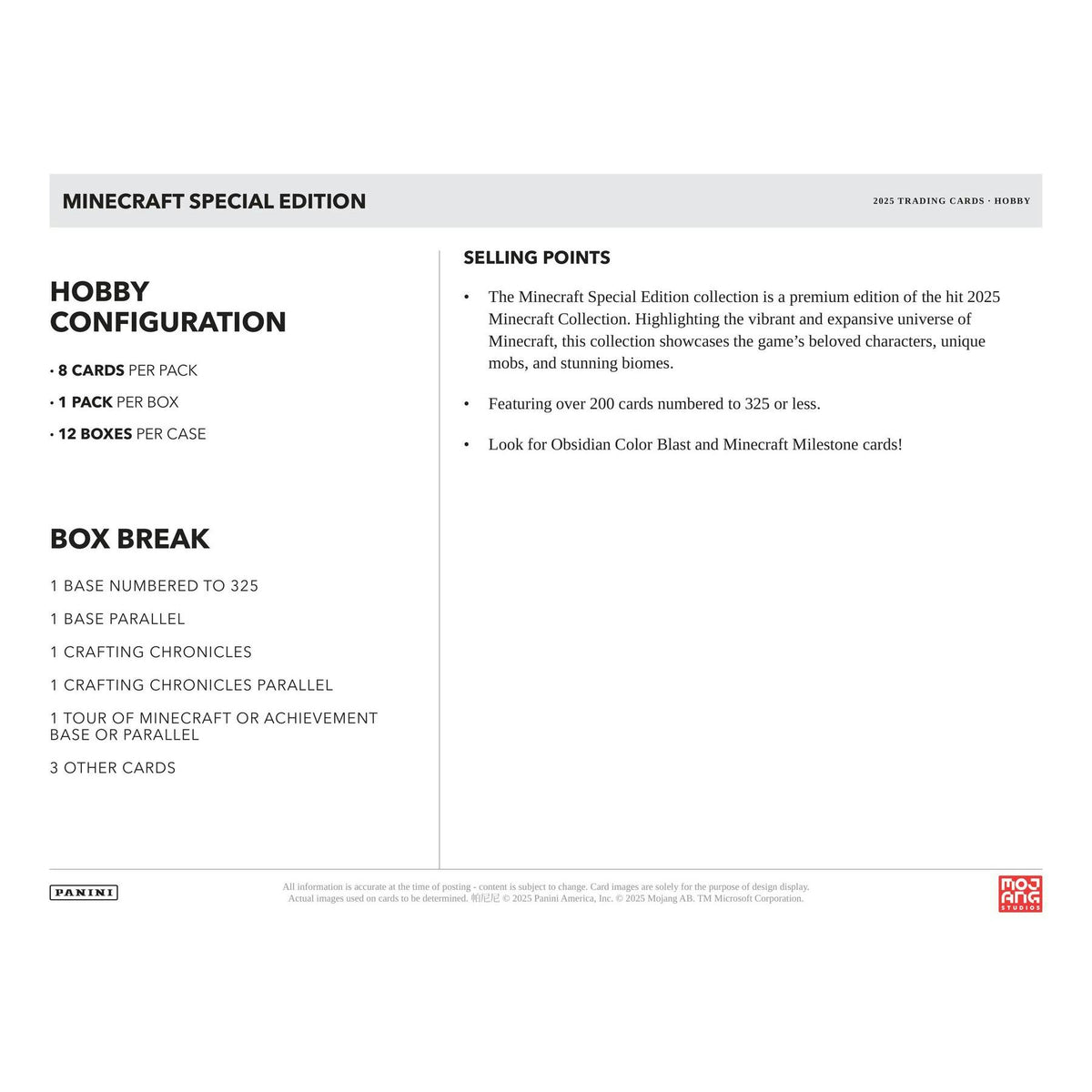 2025 Panini Minecraft Special Edition Hobby 12-Box Case
