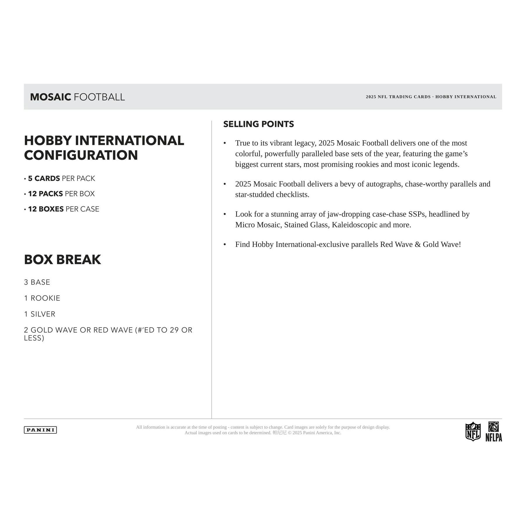 2025 Panini Mosaic Football International Hobby Box