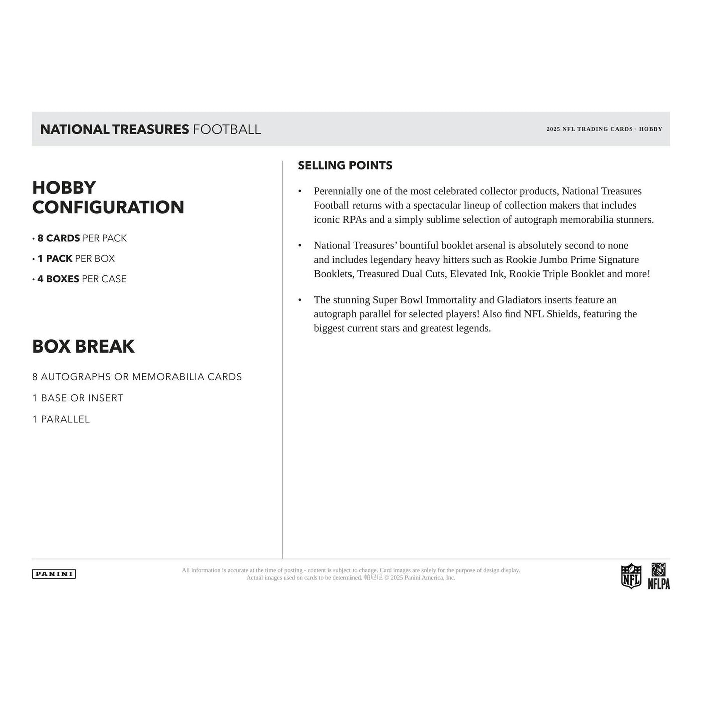 2025 Panini National Treasures Football Hobby 4-Box Case