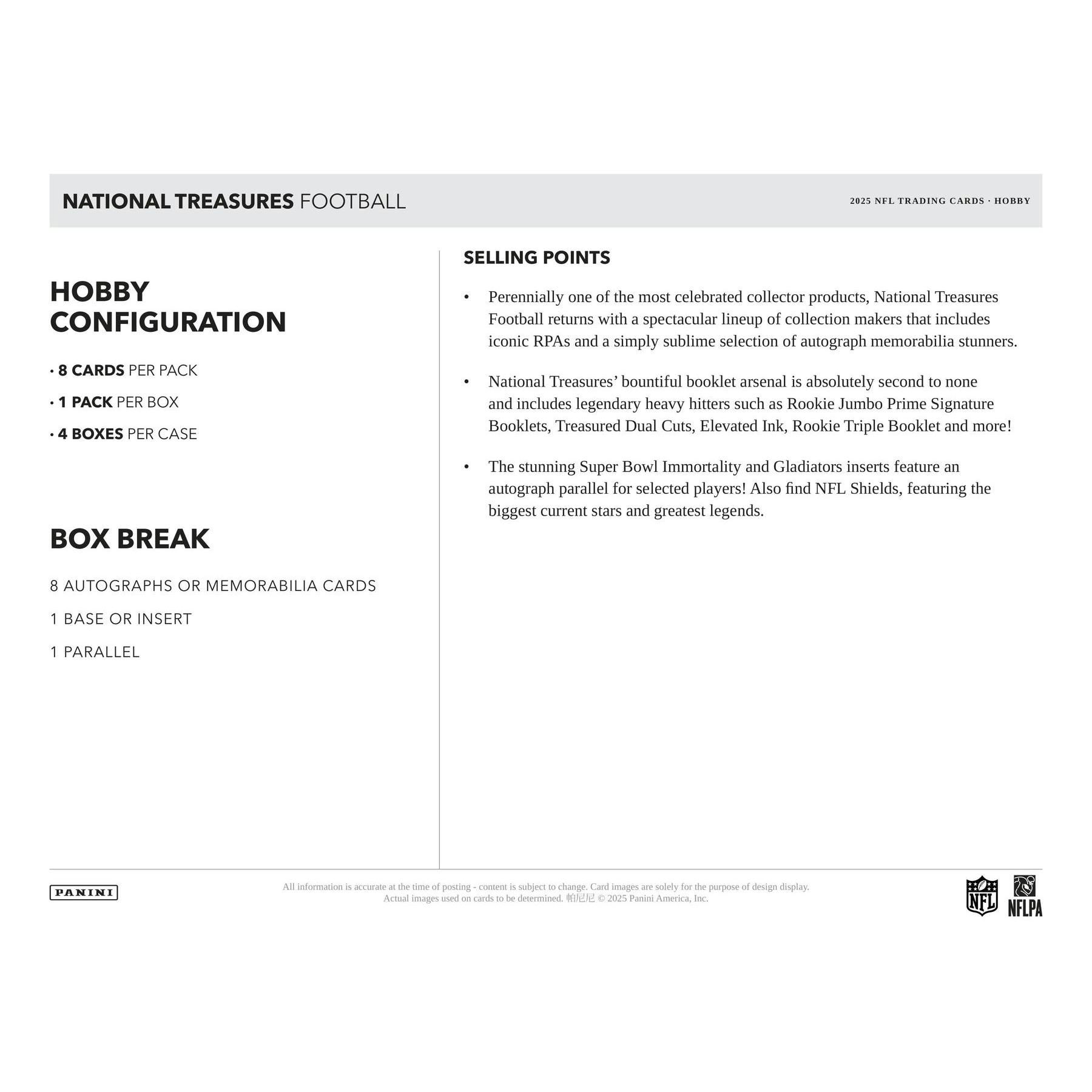 2025 Panini National Treasures Football Hobby 4-Box Case