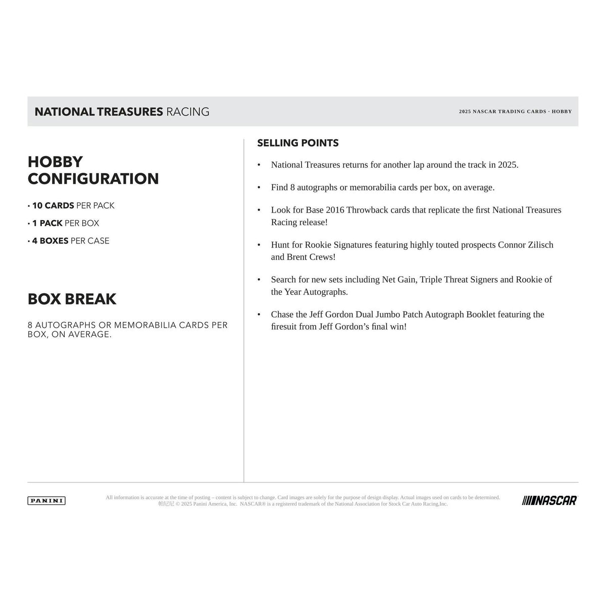 2025 Panini National Treasures Racing Hobby Box
