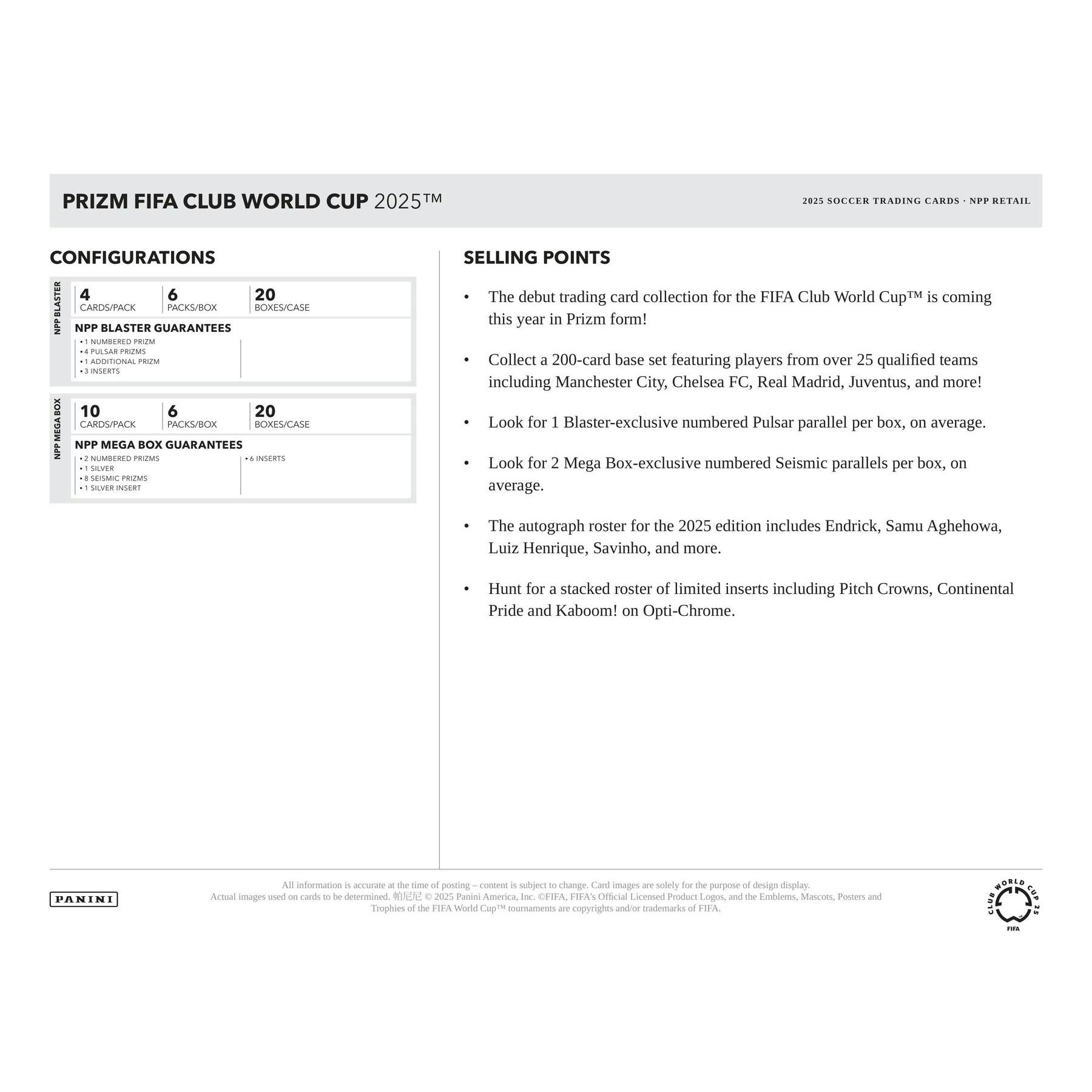 2025 Panini Prizm FIFA Club World Cup Soccer Mega 20-Box Case