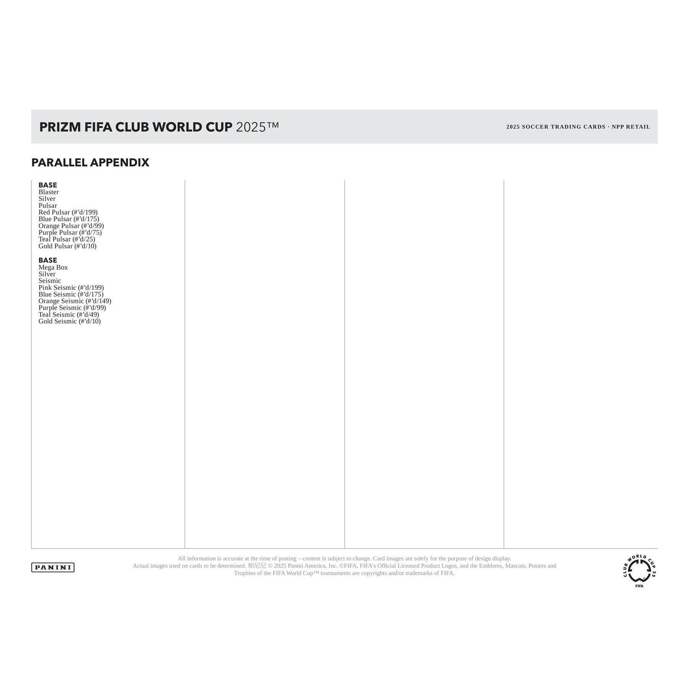 2025 Panini Prizm FIFA Club World Cup Soccer Mega 20-Box Case