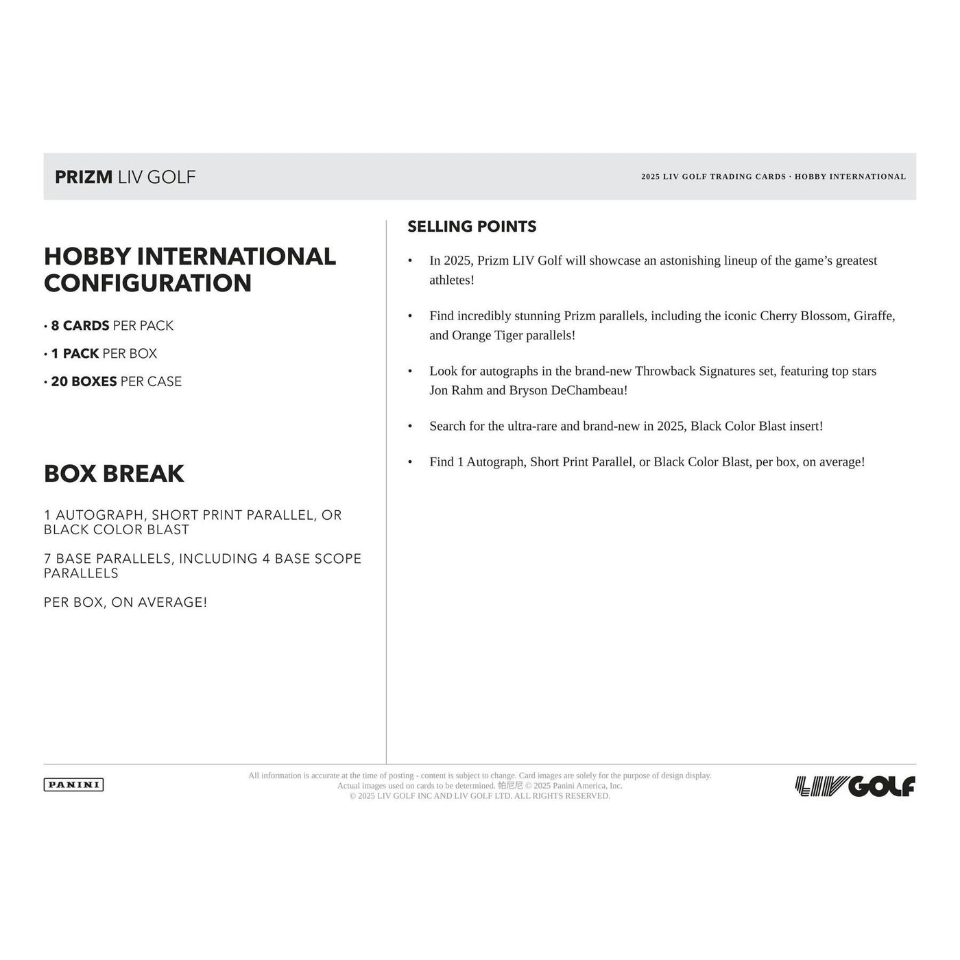 2025 Panini Prizm LIV Golf International Hobby 20-Box Case