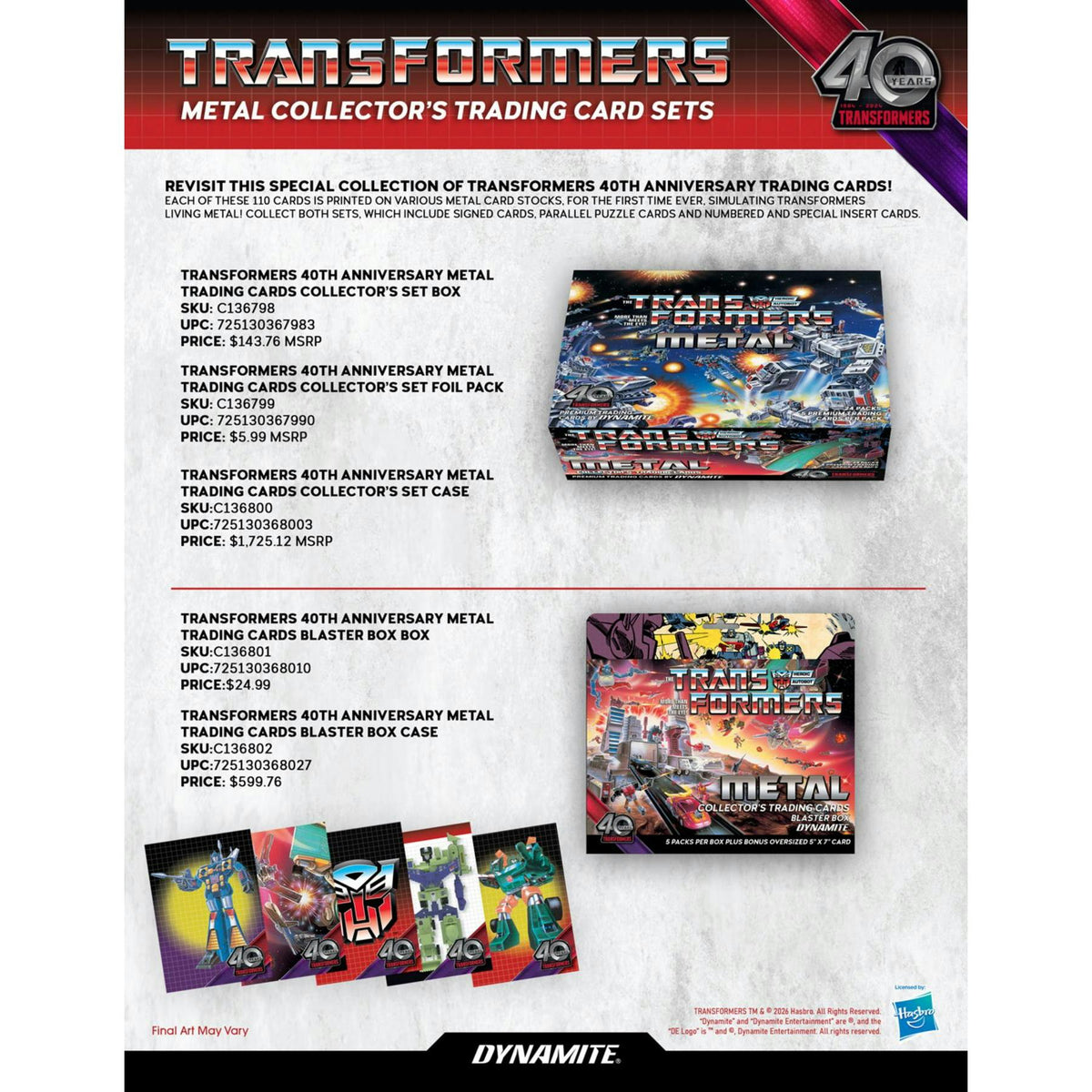 2026 Dynamite Transformers Metal Blaster 24-Box Case (Presell)