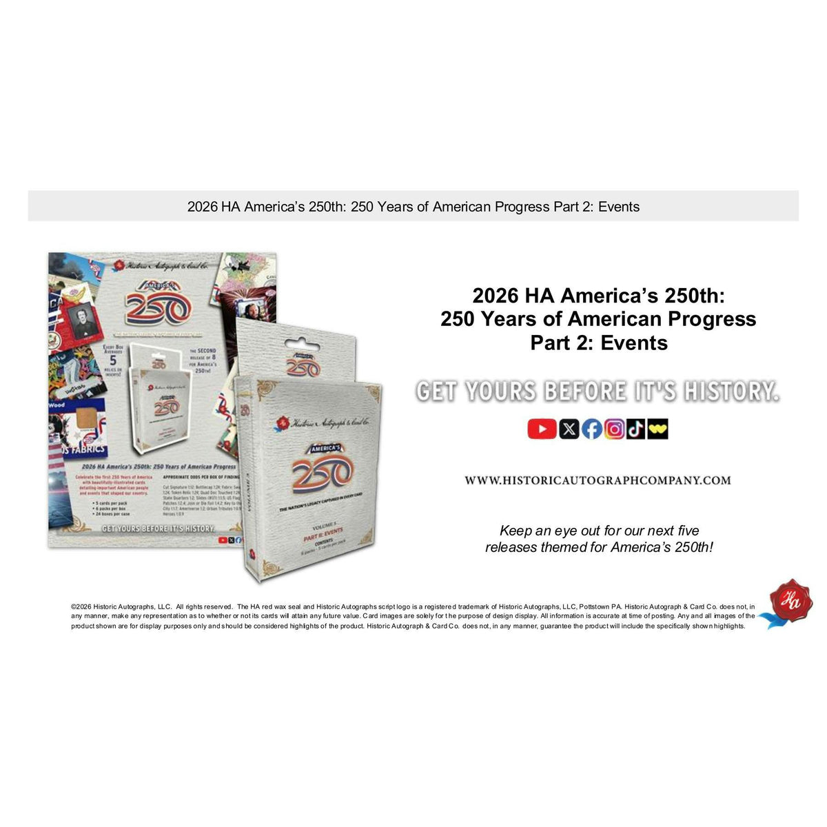2026 Historic Autographs America's 250th Anniversary Part 2: Events Hobby Box