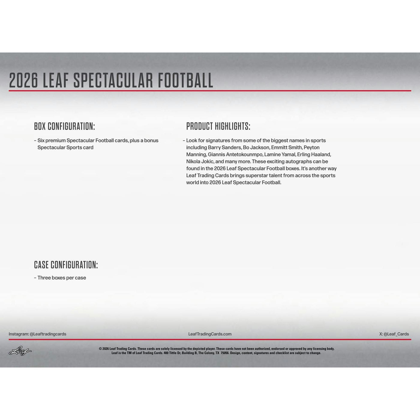 2026 Leaf Spectacular Football Hobby Box