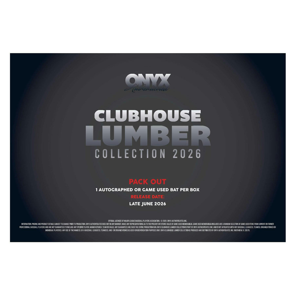 2026 Onyx Clubhouse Lumber Collection Baseball Bat Hobby Box