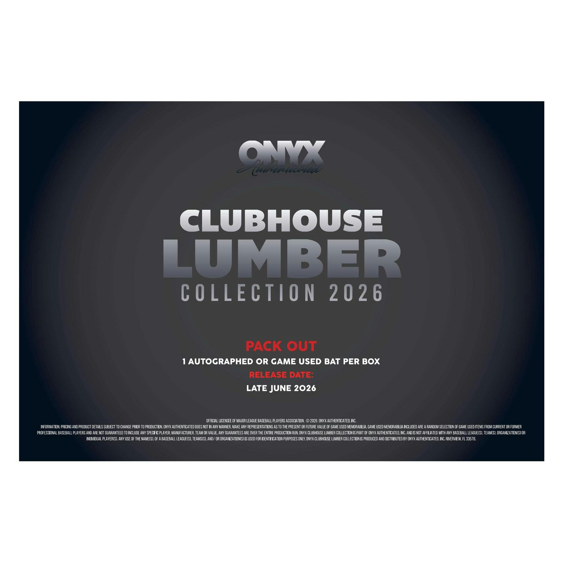 2026 Onyx Clubhouse Lumber Collection Baseball Bat Hobby Box