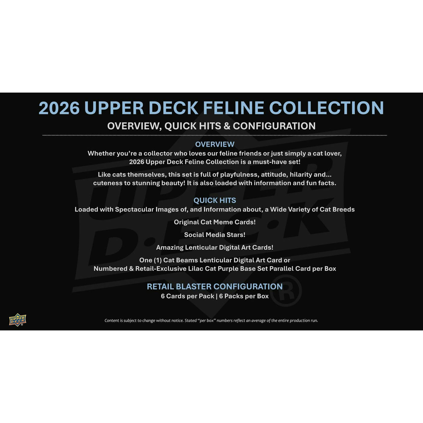 2026 Upper Deck Feline Collection Blaster 20-Box Case (Presell)