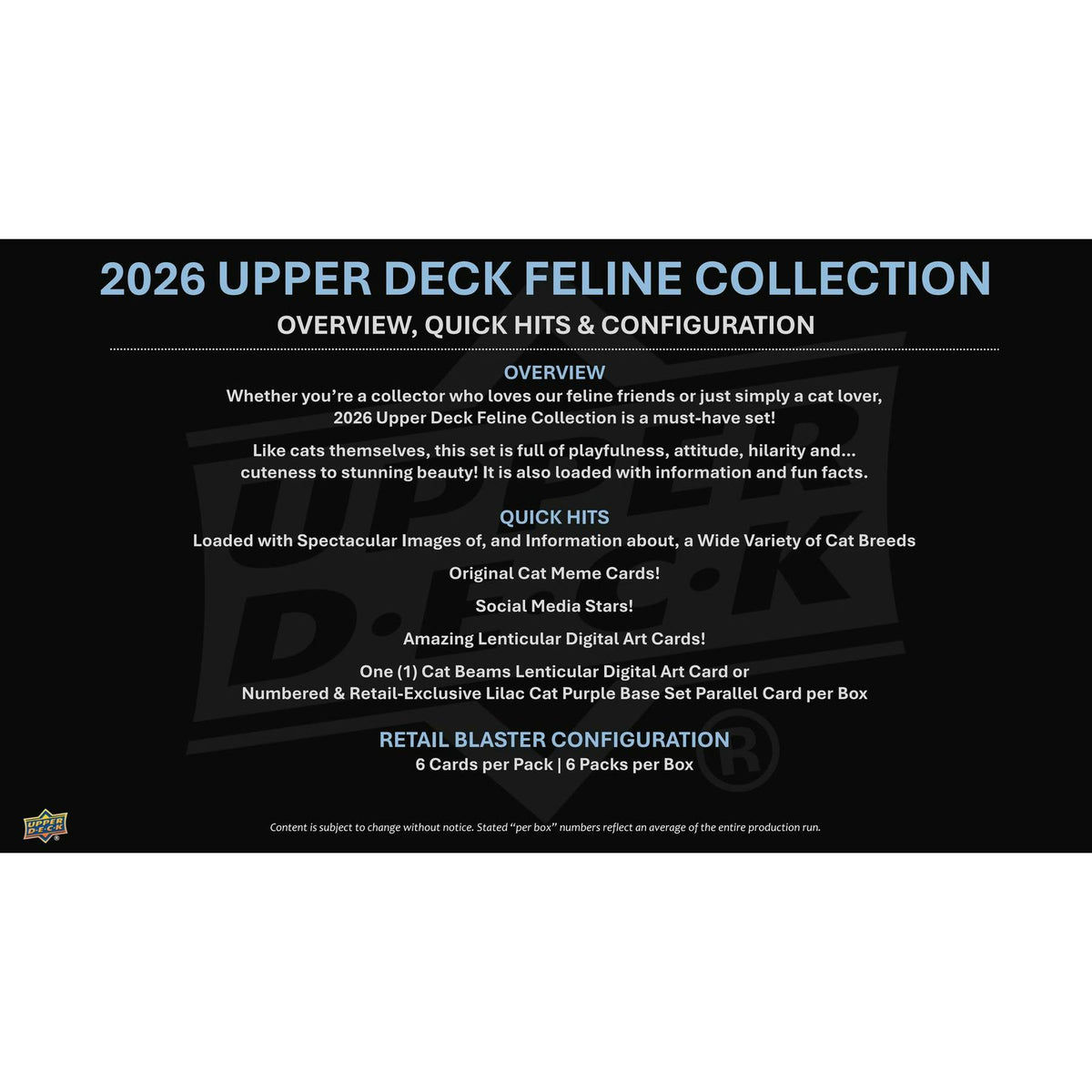 2026 Upper Deck Feline Collection Blaster 20-Box Case (Presell)