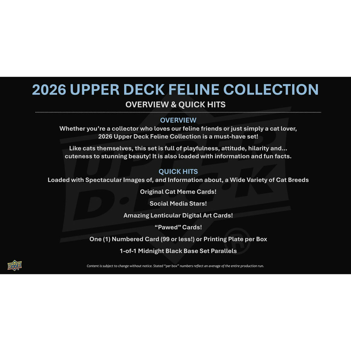 2026 Upper Deck Feline Collection Hobby Box (Presell)